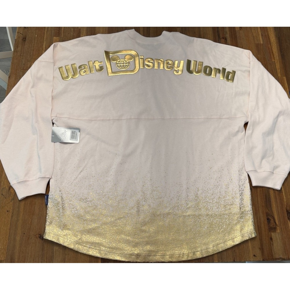 Disney Parks Walt Disney World Spirit Jersey Light Pink/Metallic Gold Size LARGE